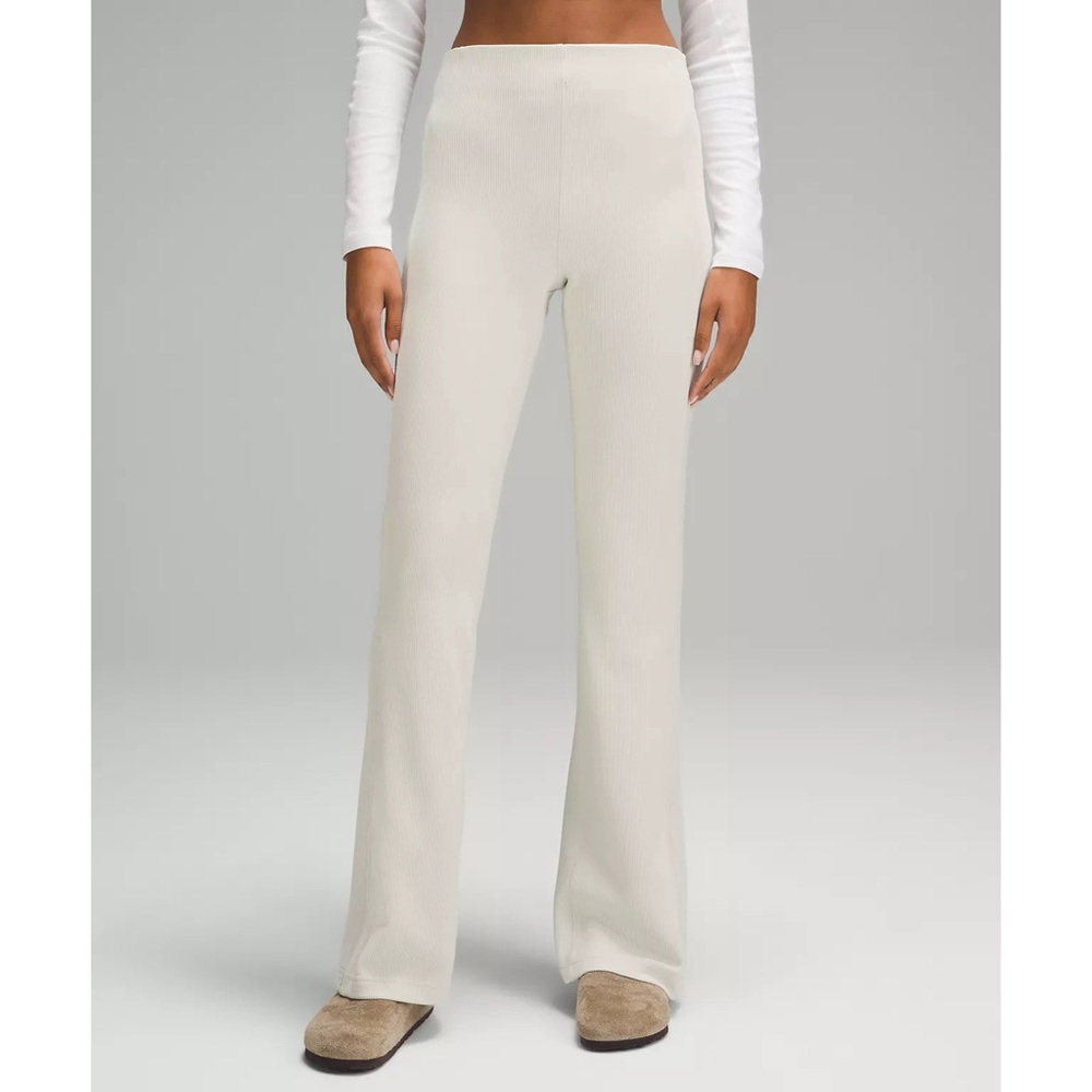 NEW Lululemon Brushed Softstreme Ribbed Zip Flared Pant in Bone